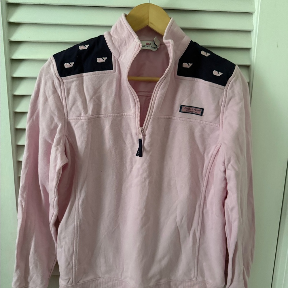 Vineyard Vines Kids Pink and Navy Quarter-Zip Sweatshirt
